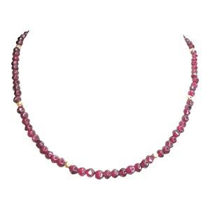 Vintage Garnet Beaded Gold Tone Spacer Necklace Collar Length